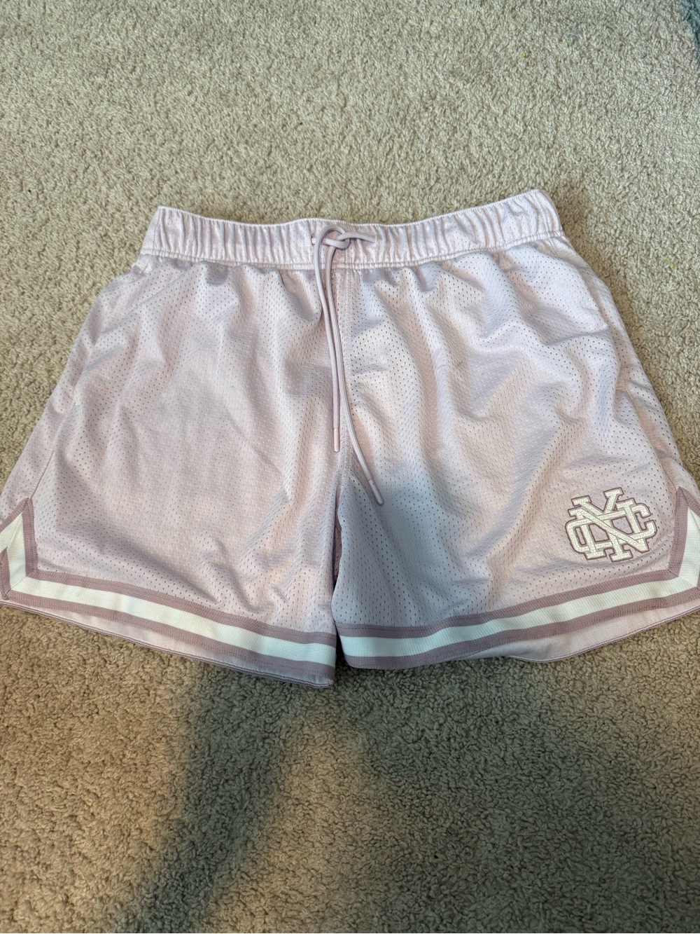Abercrombie & Fitch Navy Athletic Mesh Shorts with Yellow Crest 6”